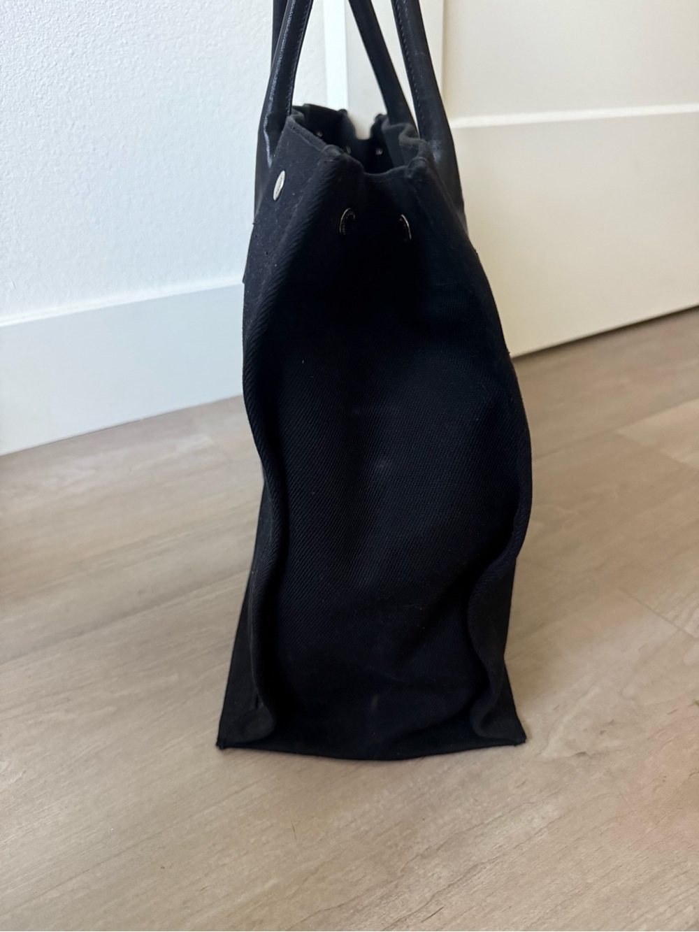 Saint Laurent Black Canvas Rive Gauche Tote with White Logo - Picture 7 of 11